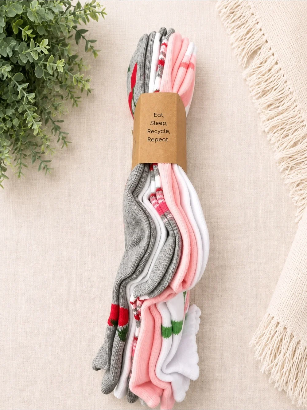 Wecycle Women's Peach & Cherry Print Mid-Crew Socks - Set of 5
